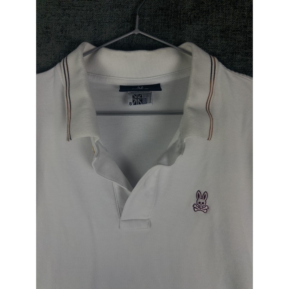 Psycho Bunny Polo Shirt‎ Mens White L (8) Logo Pin Striped Casual 100% Cotton
